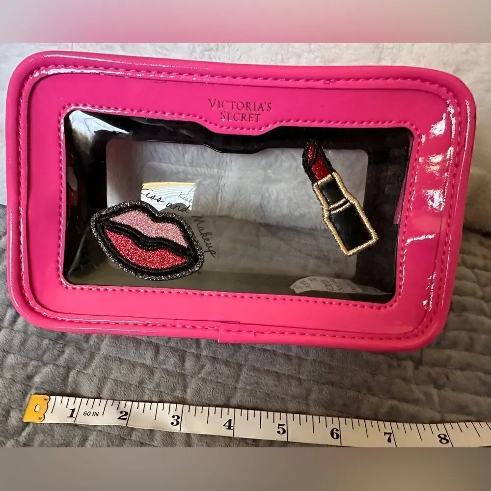 Victoria's Secret Cosmetic Case Clear Pink Patches Beauty Travel Makeup …